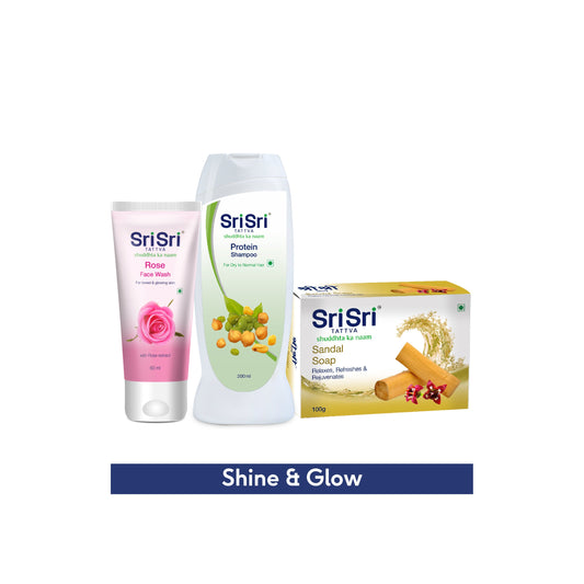 Shine and Glow ( Sandal Soap, Protein Shampoo , Rose Face Wash) 360g