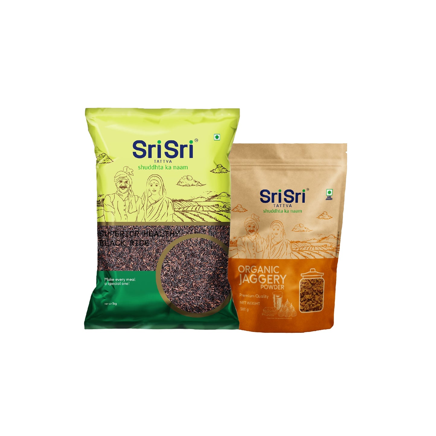【Sri Sri Tattva】 Black Rice and Organic Jaggery Value Pack｜ ブラックライス＆オーガニック・ジャガリー お得セット｜ ブラックライス 1kg＋オーガニック・ジャガリー 500g