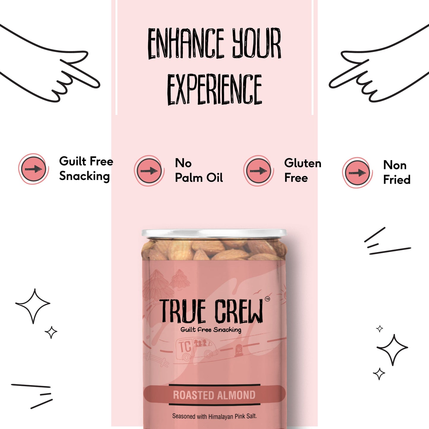 TRUE CREW Roasted Almonds 120 g Jar 120g