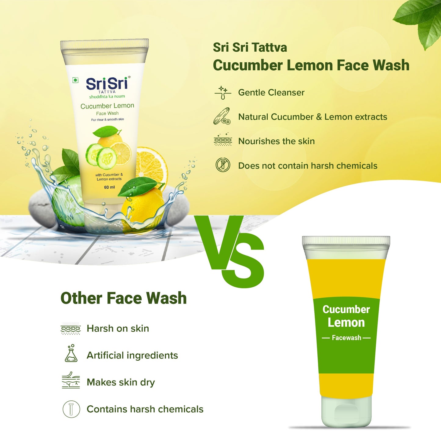 Cucumber & Lemon Face Wash - For Clear & Smooth Skin, 60 ml 60ml