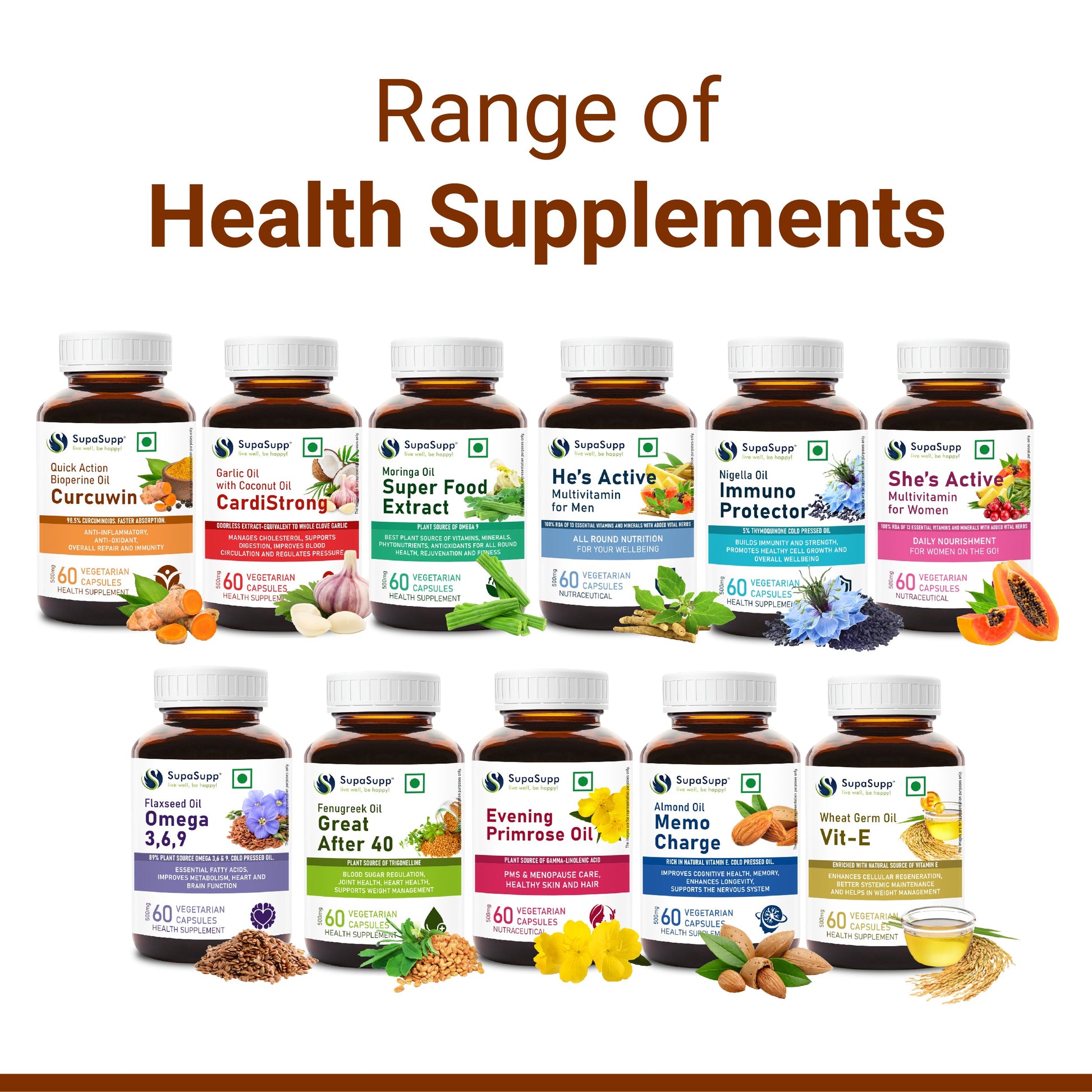 SupaSupp Quick Action Bioperine Oil Curcuwin | Anti-Inflammatory, Anti-Oxidant, Overall Repair And Immunity | Health Supplement | 60 Veg Cap, 500 mg 500mg