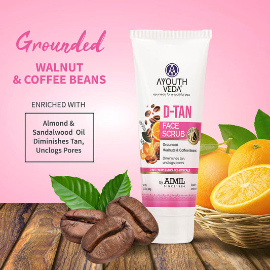 D-Tan Scrub for Tan Removal, Glowing Skin & Deep Exfoliation | With Papaya, Lemon, Almond & Walnut | Removes Dead Skin Cells, Improves Texture | For All Skin Types | 100g 100g