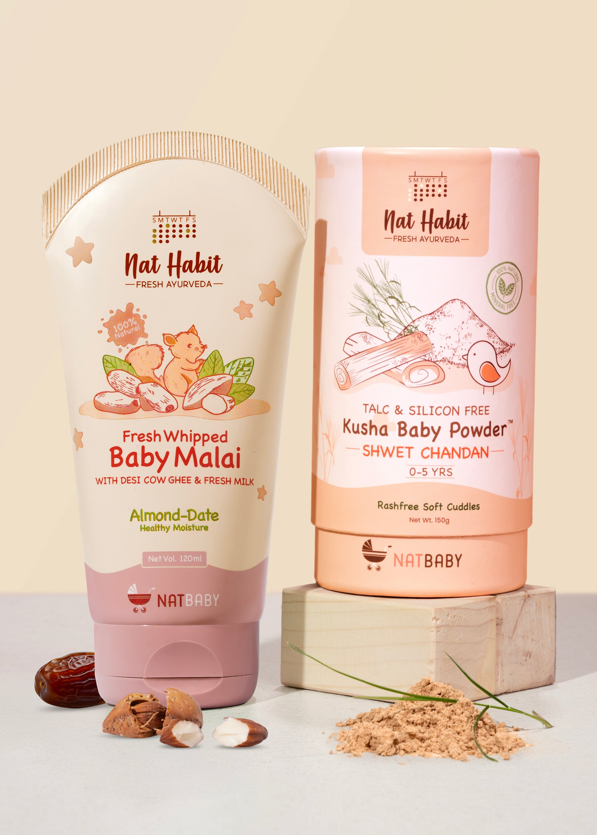 Baby Malai & Kusha Baby Powder Shwet Chandan 2個コンボパック