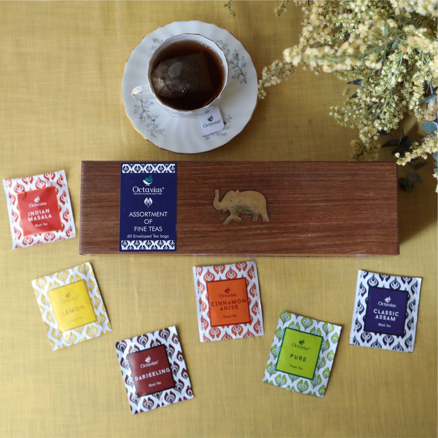 Assortment of Fine Teas- 60 Teabags in Sheesham Wood Box 60teabags