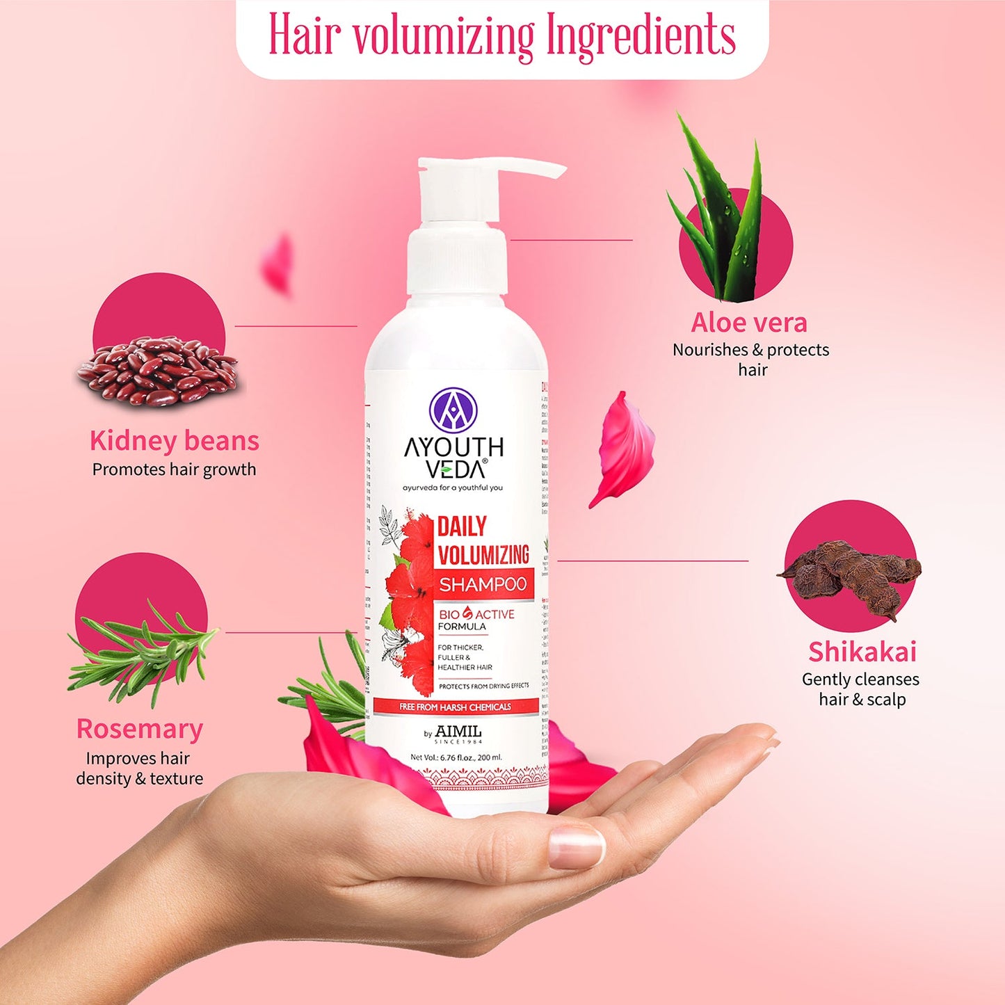 Daily Volumizing Shampoo with Aloe Vera, Rajmash & Shikakai | Boosts Volume & Thickness | Improves Hair Density & Strengthens Roots | 200 ml 200ml