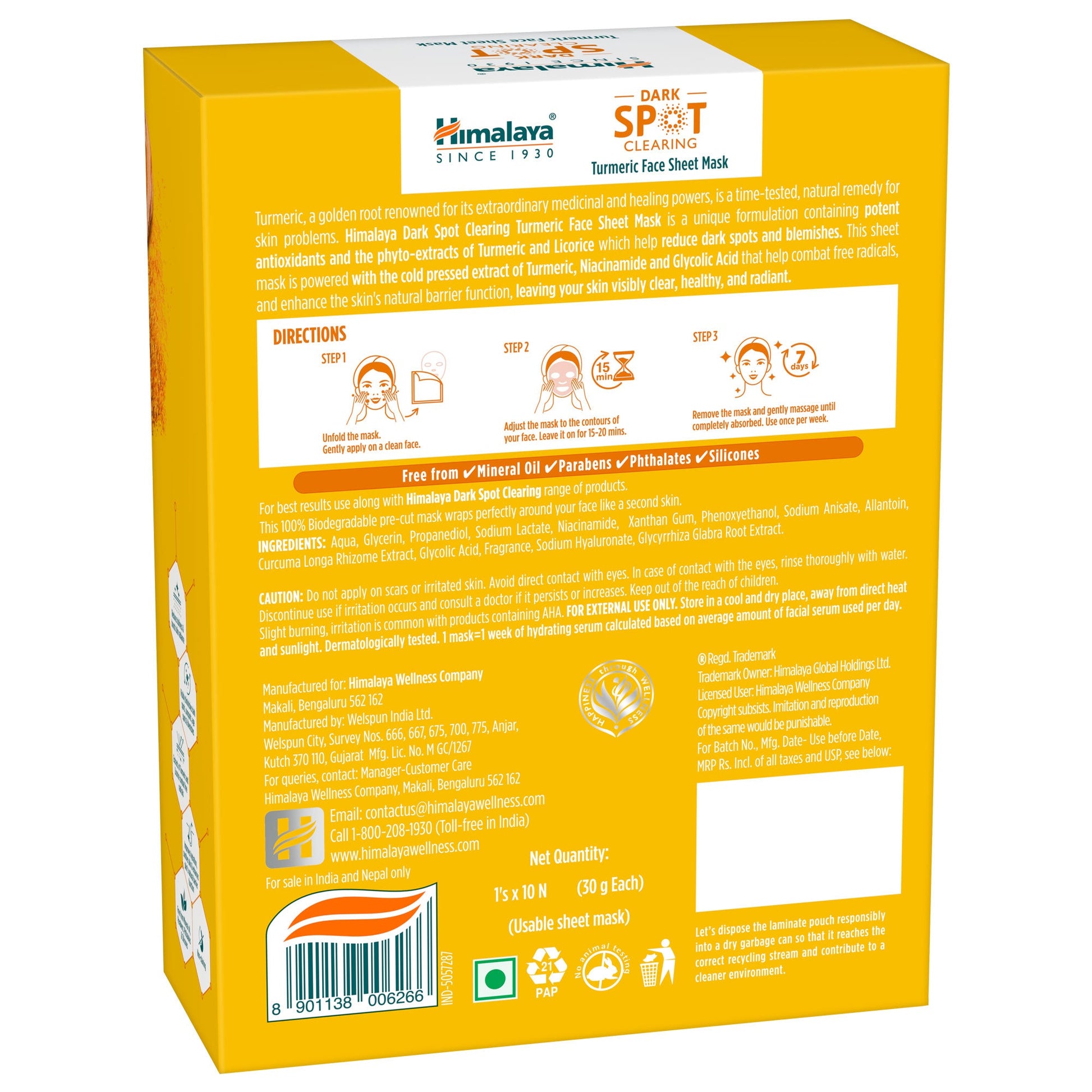 Himalaya Dark Spot Clearing Turmeric Face Sheet Mask 30g