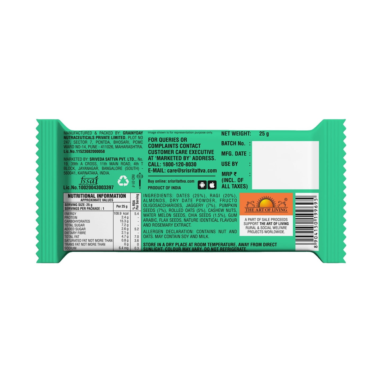 TRUE CREW - Dates Ragi Bar, 25 g 25g