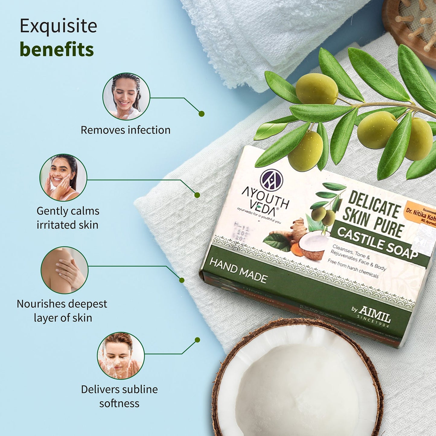 Delicate Skin Pure Handmade Castile Soap With Neem & Tulsi ( Net Qty-110g) - Set Of 3 (Get 10 % Off ) 110g