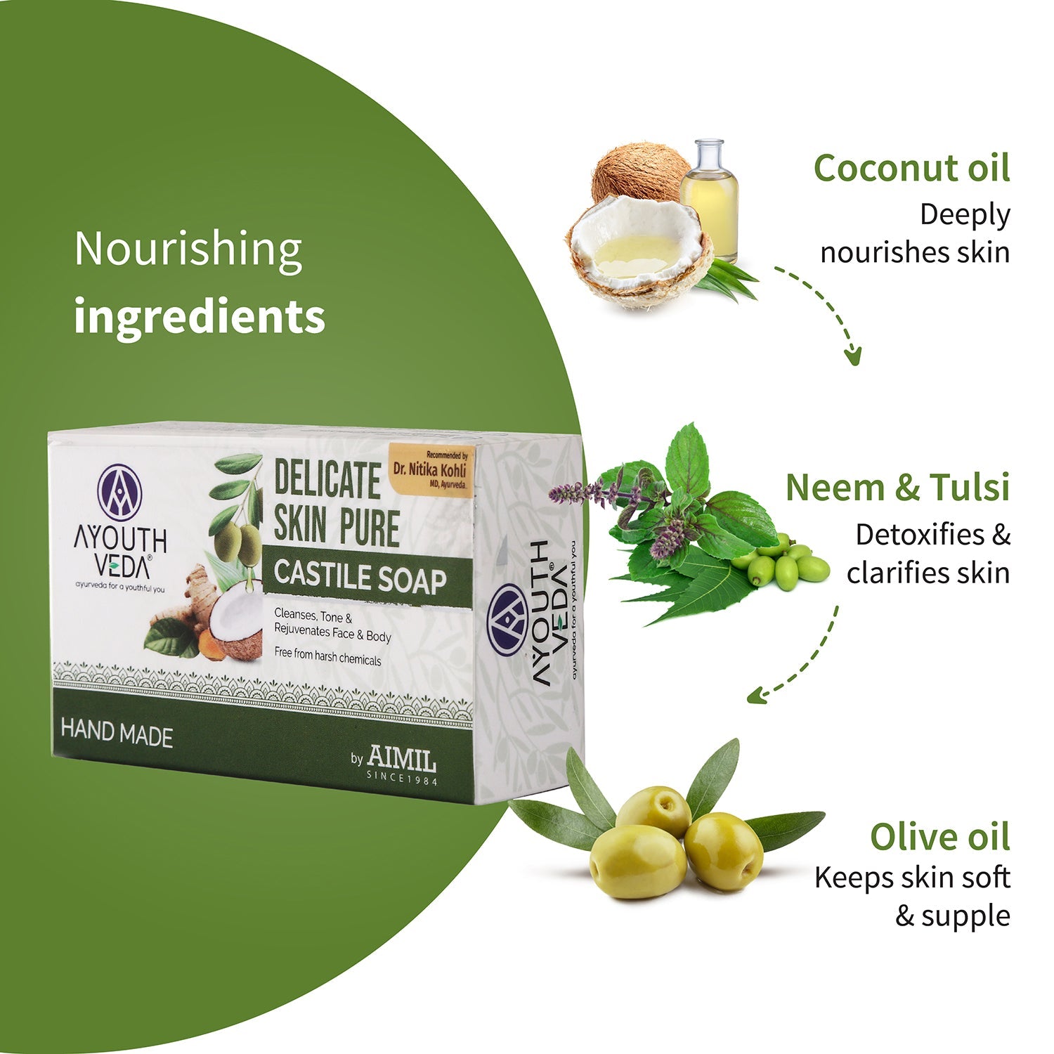 Delicate Skin Pure Handmade Castile Soap With Neem & Tulsi ( Net Qty-110g) - Set of 12 ( Get 20 % Off) 110g