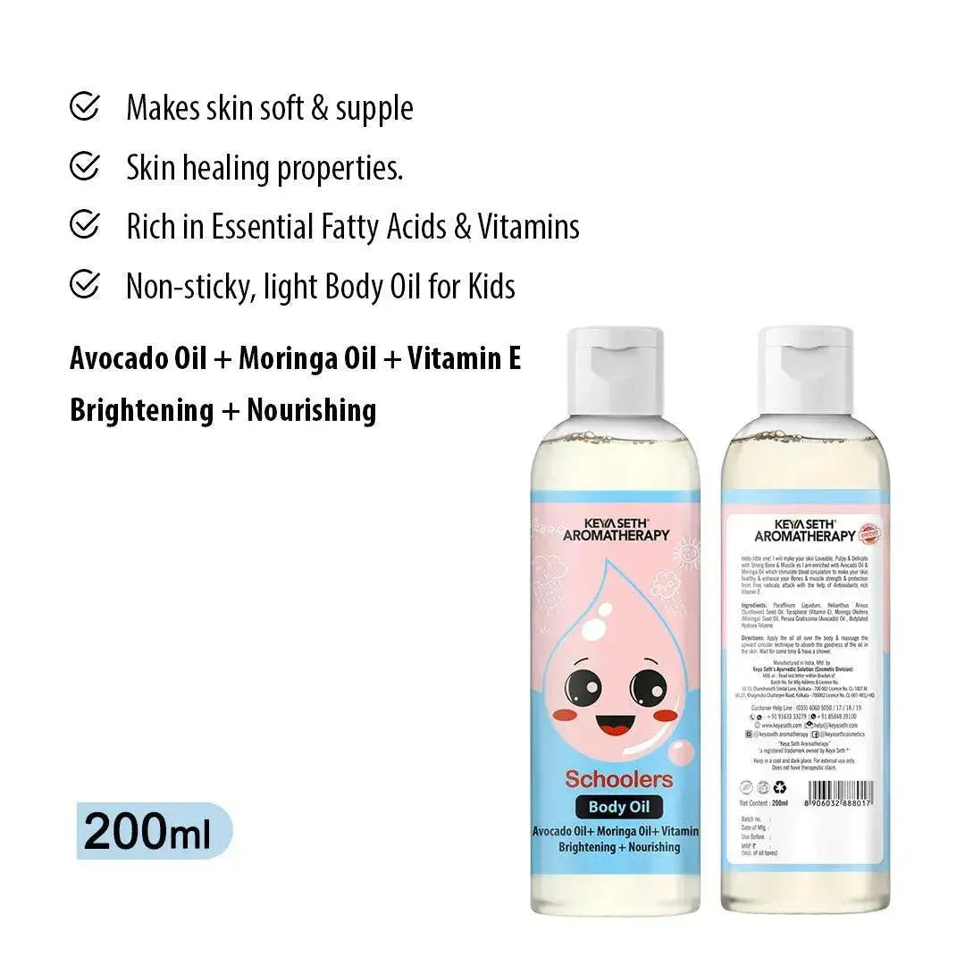 Schoolers Body Oil Ultra-Light Brightening & Nourishing Massage Oil I  Enriched with Avocado oil, Moringa Oil & Vitamin E 200ml