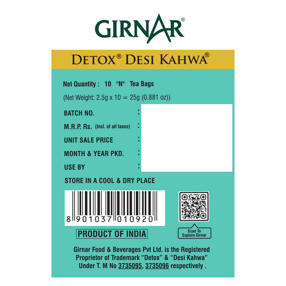 Green Tea Bags - Detox / Desi Kahwa 100 Tea Bags