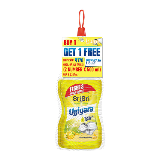 Ujjiyara Liquid Dishwash Lemon - Removes Odour, 500 ml (Buy 1 Get 1) 500ml