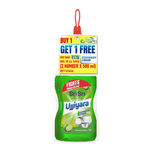 Ujjiyara Liquid Dishwash Lime - Removes Odour, 500 ml (Buy 1 Get 1) 500ml