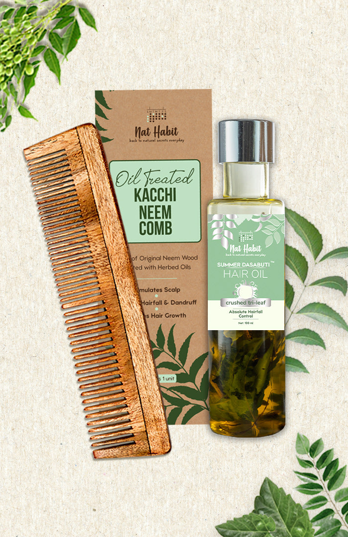 Dual Tooth Comb & TriLeaf DASABUTI Hair Oil 100ml + コーム