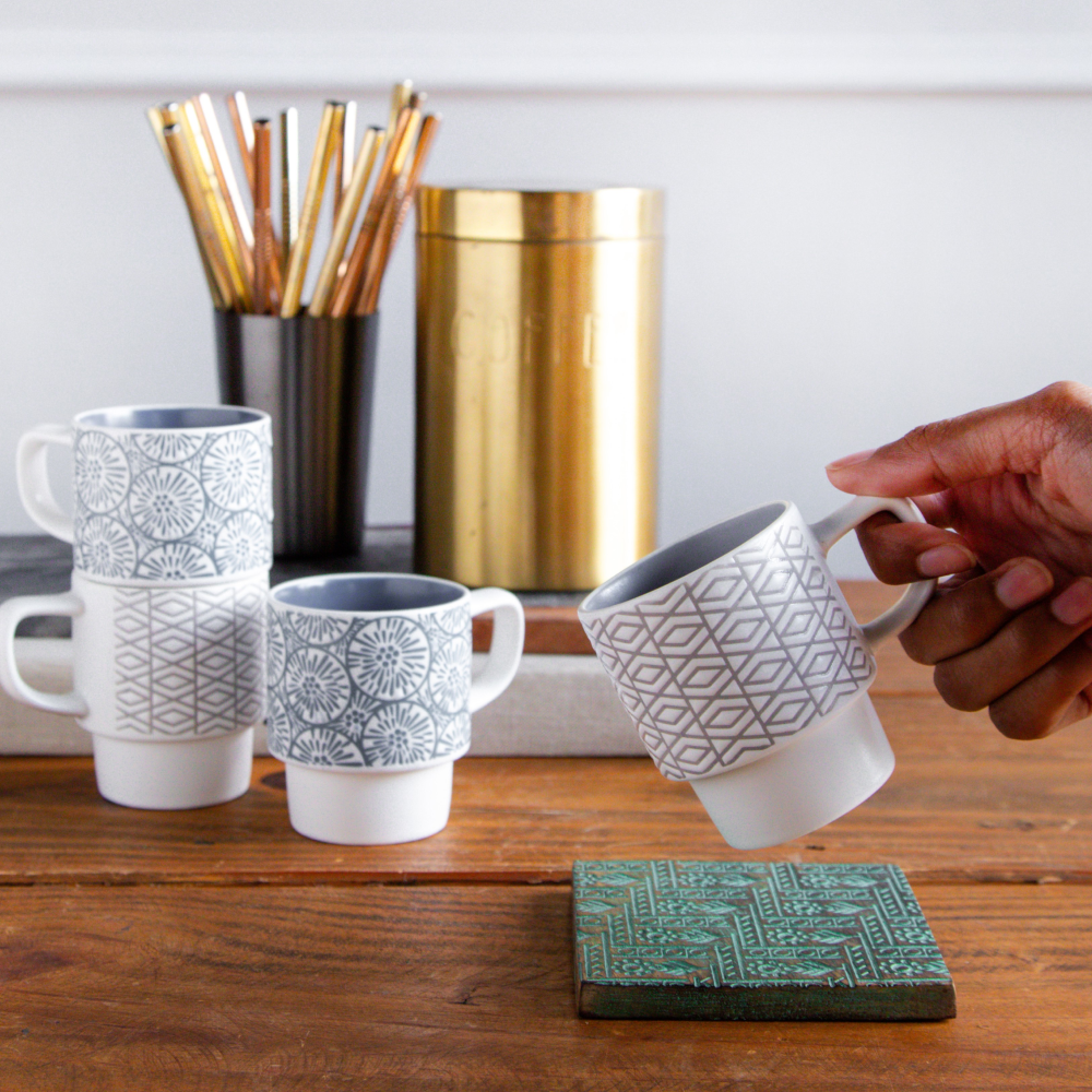 GeoBloom Stacking Mug Set (4 pcs with Stand) – 150 ml each 4pcs