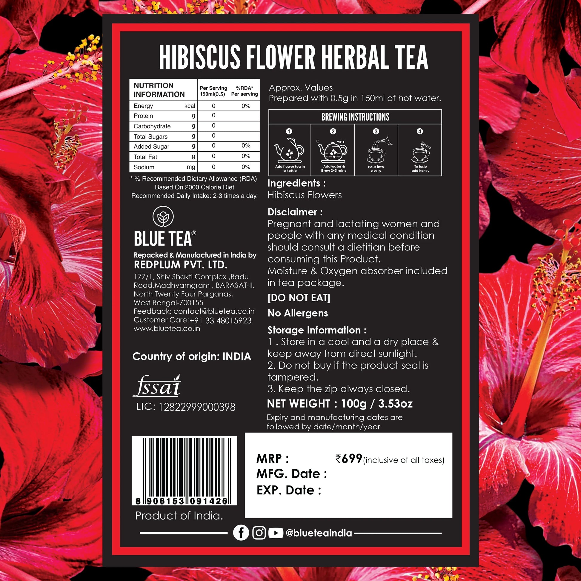 Hibiscus Herbal Tea  - 100g (100 Cups) 100G