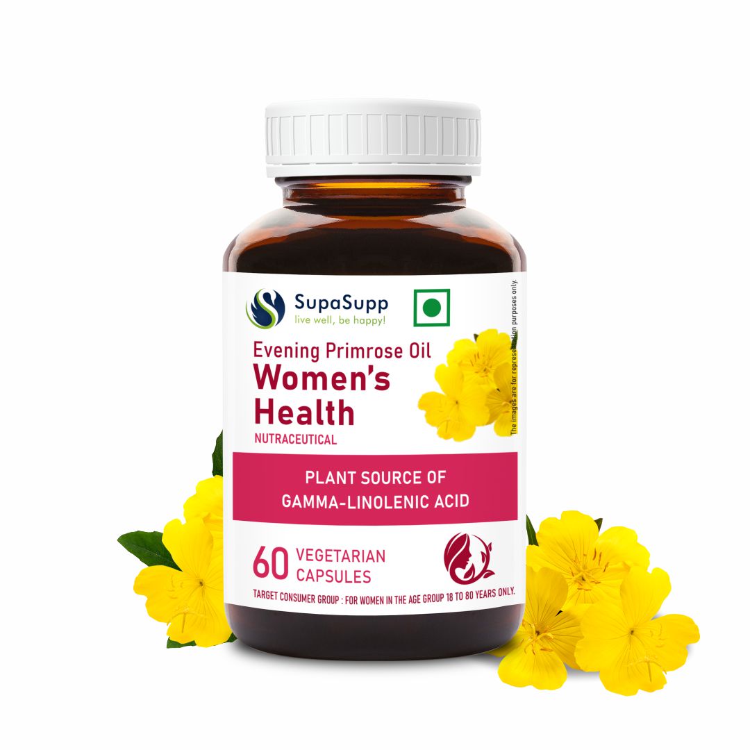 【Sri Sri Tattva】 Evening Primrose Oil Women's Health Supplement｜ イブニングプリムローズオイル 女性の健康サプリメント｜ 60ベジカプセル 500mg