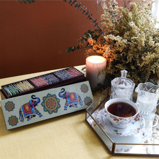 Assortment of Fine Teas- 60 Teabags in Elephant Print Wooden Box 60teabags