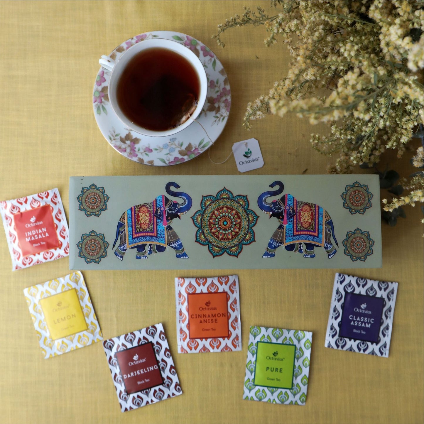 Assortment of Fine Teas- 60 Teabags in Elephant Print Wooden Box 60teabags