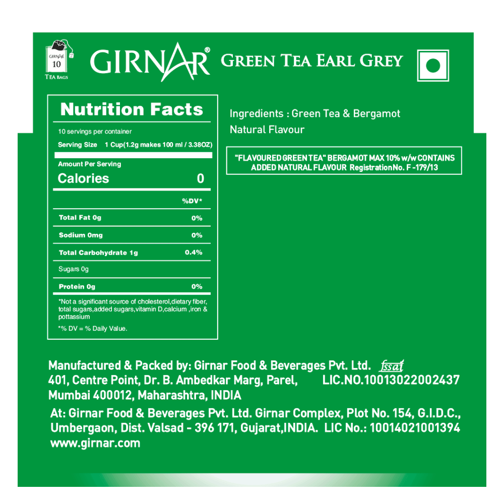 Green Tea Bags - Earl Grey 10 Tea Bags