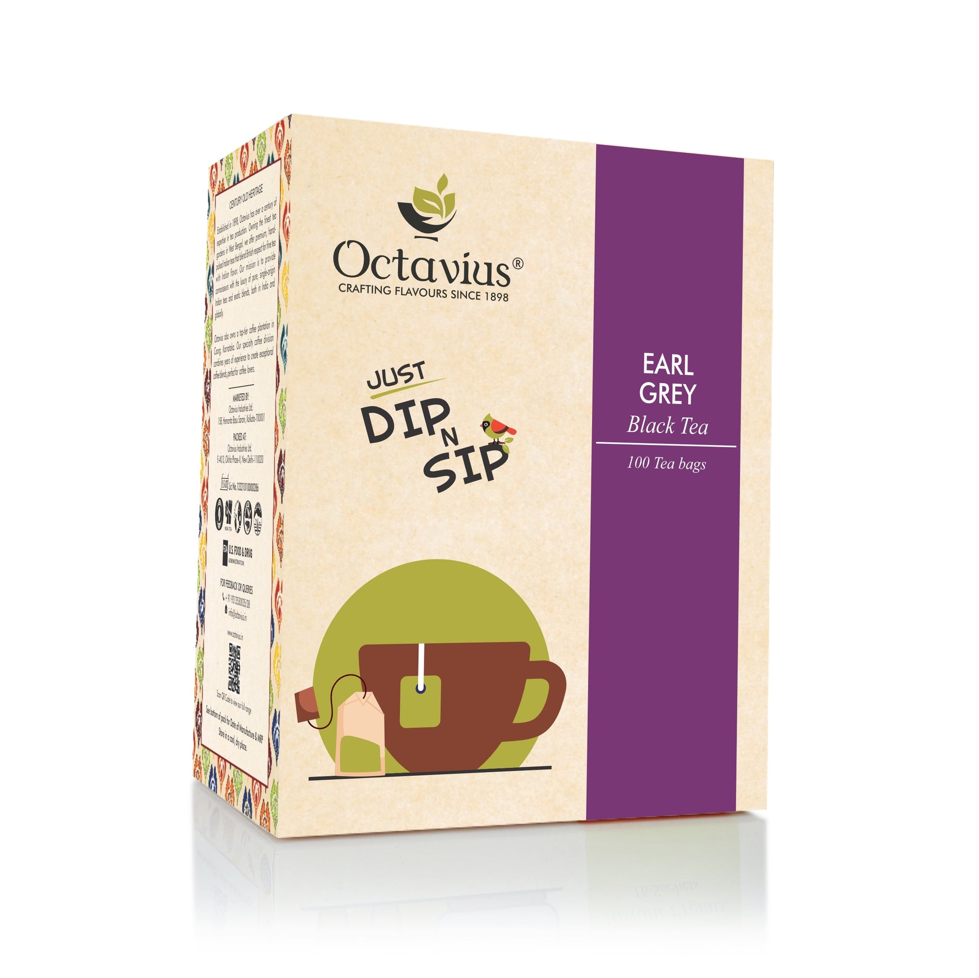 Octavius Earl Grey Black Tea Enveloped Tea Bags Economy Pack -100 Teabags 100teabags