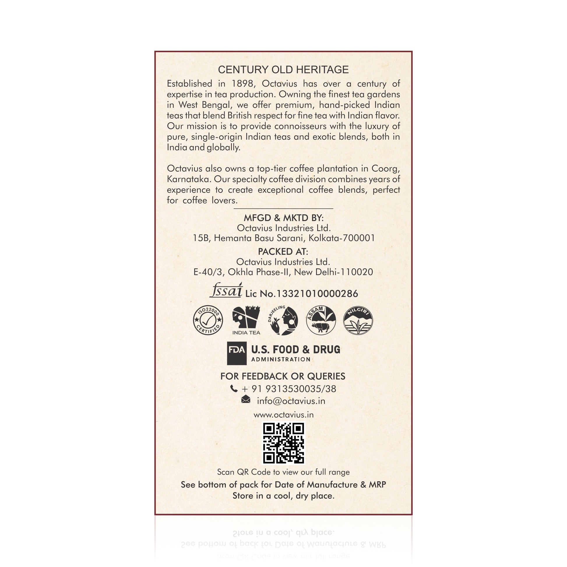 Octavius Earl Grey Black Tea Enveloped Tea Bags Economy Pack -100 Teabags 100teabags