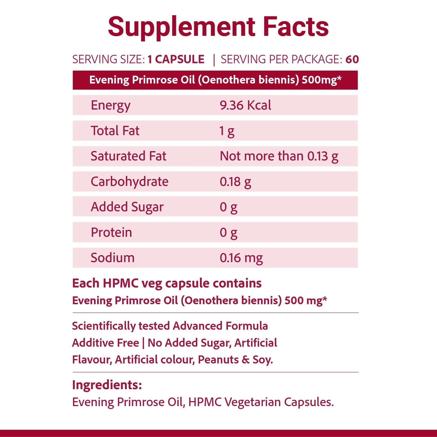 SupaSupp Evening Primrose Oil - Women's Health | Plant Source Of Gamma-Linolenic Acid | Health Supplement | 60 Veg Cap, 500 mg 500mg