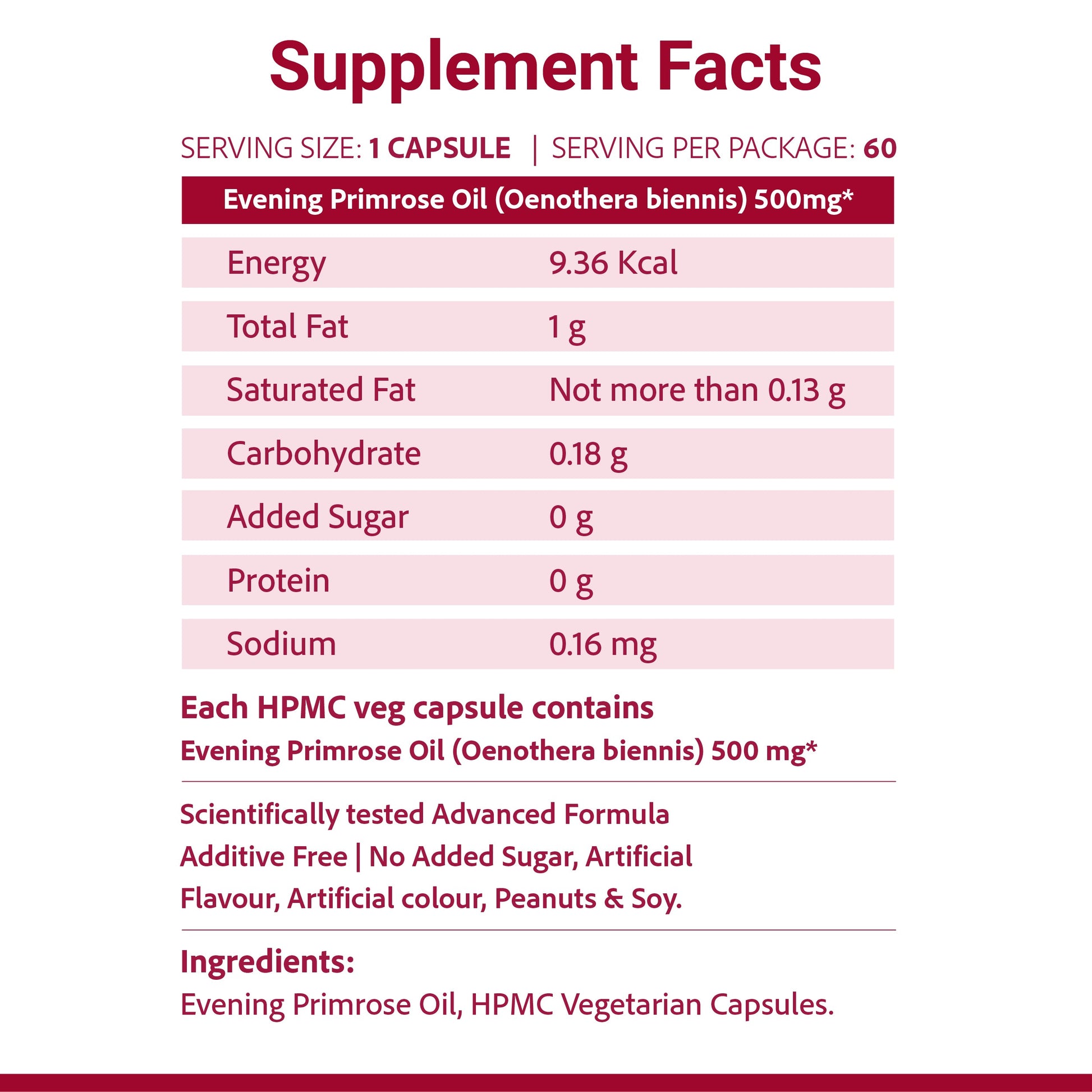 SupaSupp Evening Primrose Oil - Women's Health | Plant Source Of Gamma-Linolenic Acid | Health Supplement | 60 Veg Cap, 500 mg 500mg