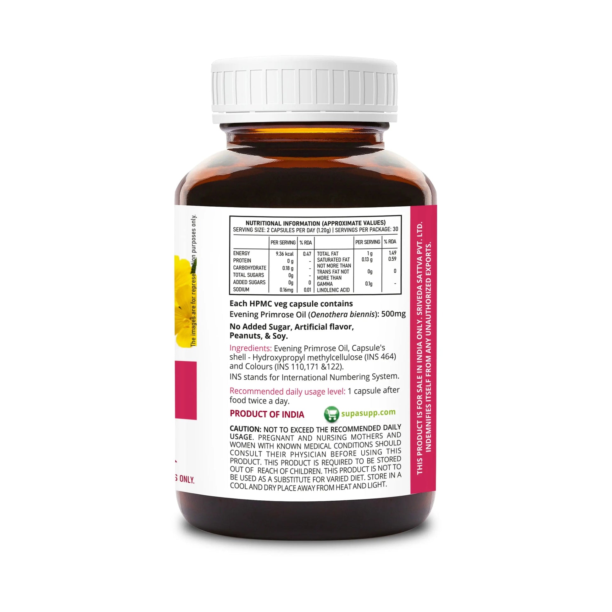 SupaSupp Evening Primrose Oil - Women's Health | Plant Source Of Gamma-Linolenic Acid | Health Supplement | 60 Veg Cap, 500 mg 500mg