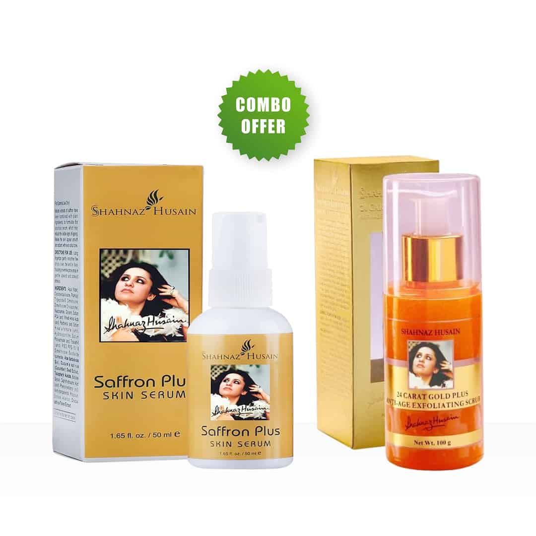 24 Carat Gold Plus Anti-Age Exfoliating Scrub - 100g + Saffron Plus Skin Serum 100g