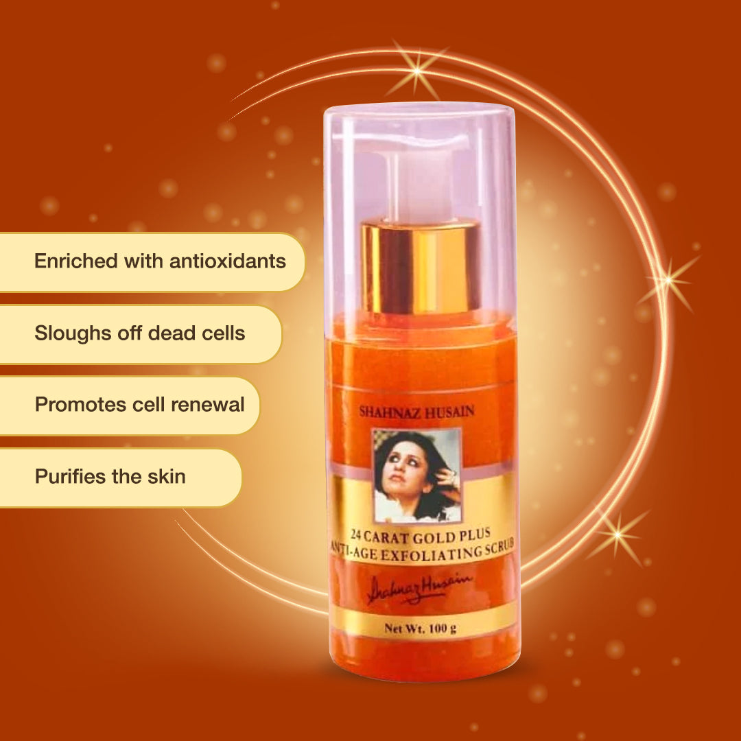 24 Carat Gold Plus Anti-Age Exfoliating Scrub - 100g + Saffron Plus Skin Serum 100g