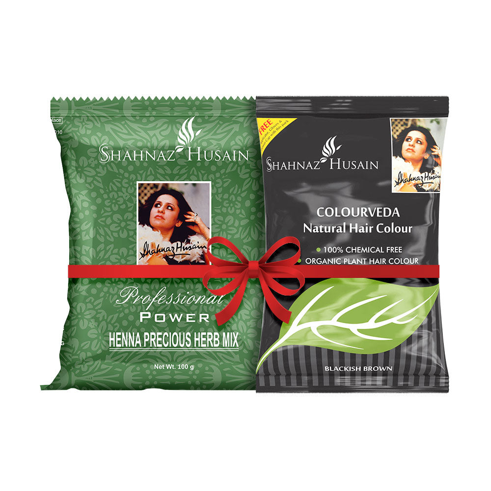 Colourveda Natural Hair Colour - 100g (BLACKISH BROWN) + Forever Henna Precious Herb Mix - 100g) 200g