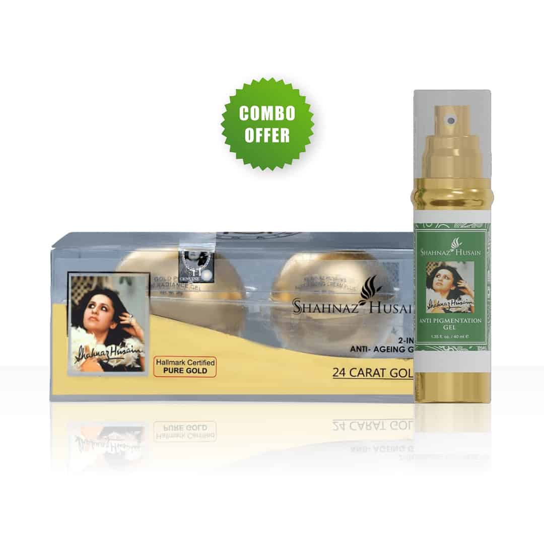 Nature's Gold Skin Radiance Gel (Anti-Ageing) + (Shahnaz Husain Moisturising Cream) - 30+10g + Anti Pigmentation Gel 40g
