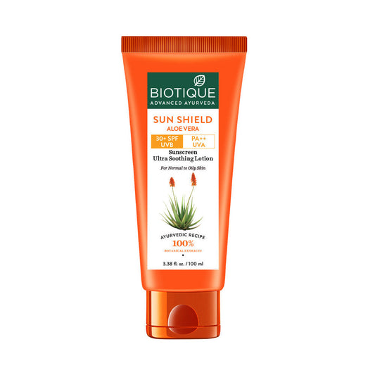 【Biotique】 SUN SHIELD ALOE VERA 30+ SPF Sunscreen Lotion｜サンシールド アロエベラ 30+ SPF 日焼け止め ローション｜100ML