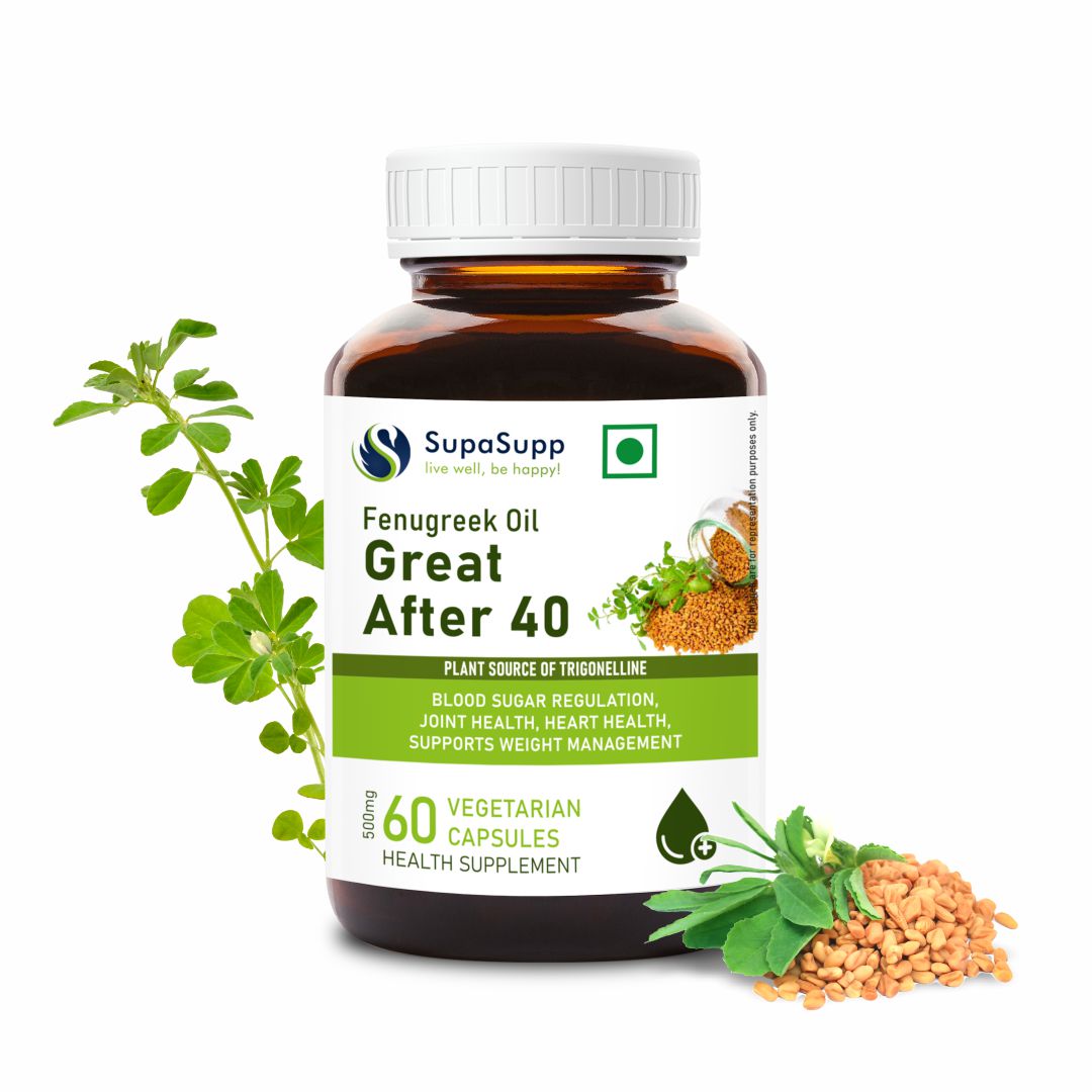 SupaSupp Fenugreek Oil Great After 40 | Blood Sugar Regulation, Joint Health, Heart Health, Supports Weight Management | Health Supplement | 60 Veg Cap, 500 mg 500mg