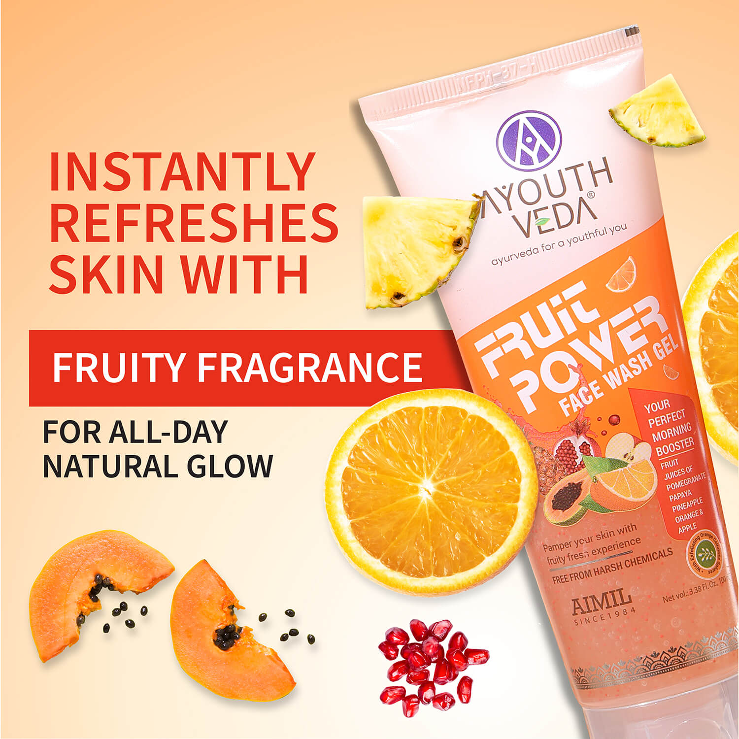Fruit Power Face Wash Gel | With 5 Fruit Juices, Aloe Vera & Coconut Water | Refreshing Cleanser That Removes Dirt, Improves Skin Texture & Natural Glow | For All Skin Types | Net Qty - 100ml - Single 100ml