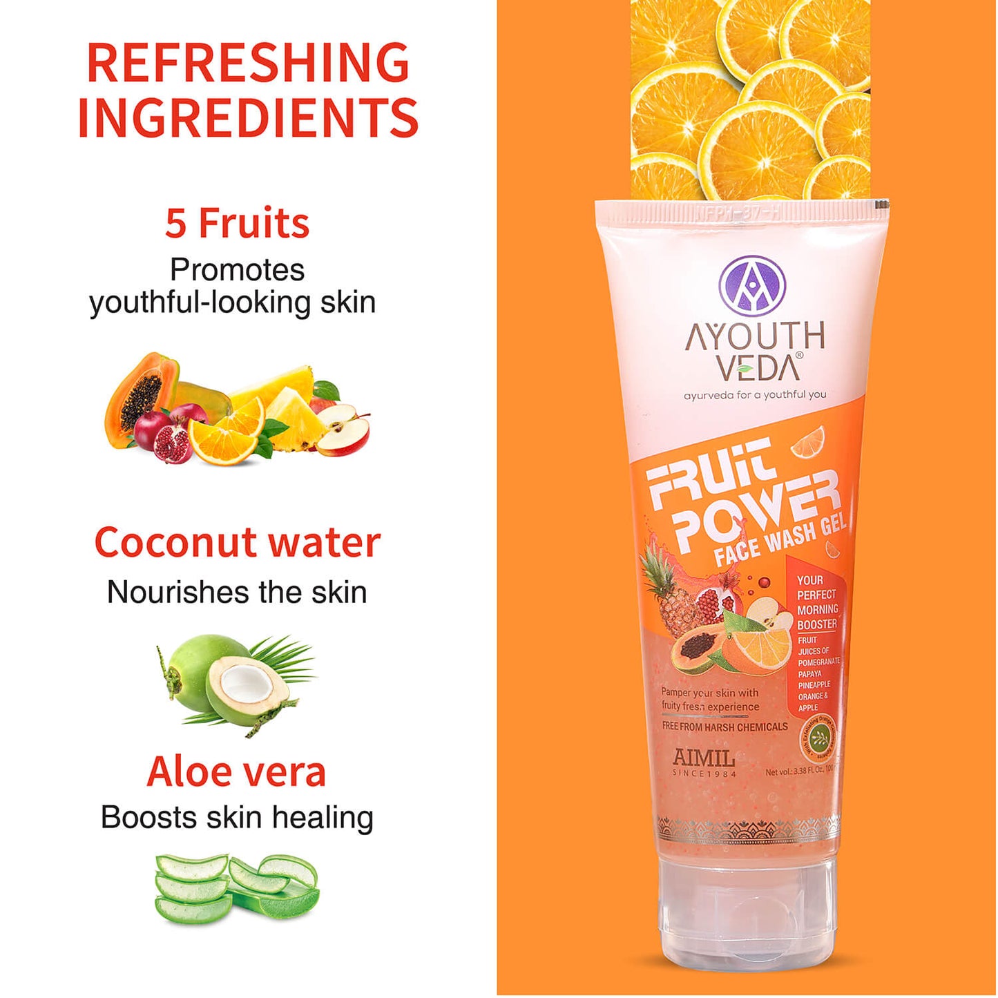 Fruit Power Face Wash Gel | With 5 Fruit Juices, Aloe Vera & Coconut Water | Refreshing Cleanser That Removes Dirt, Improves Skin Texture & Natural Glow | For All Skin Types | Net Qty - 100ml - Single 100ml
