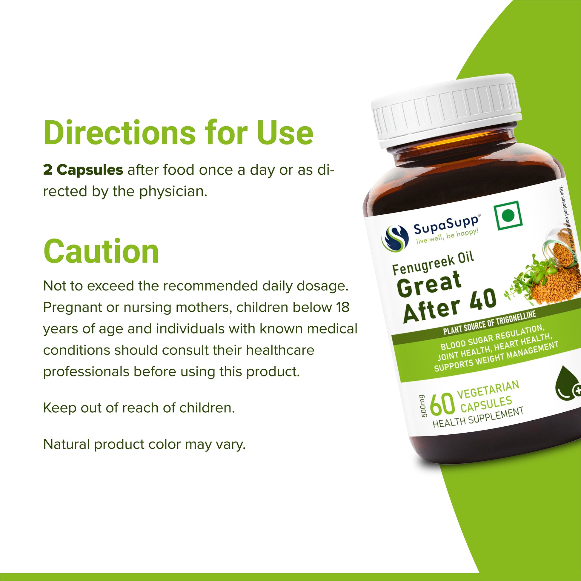 SupaSupp Fenugreek Oil Great After 40 | Blood Sugar Regulation, Joint Health, Heart Health, Supports Weight Management | Health Supplement | 60 Veg Cap, 500 mg 500mg