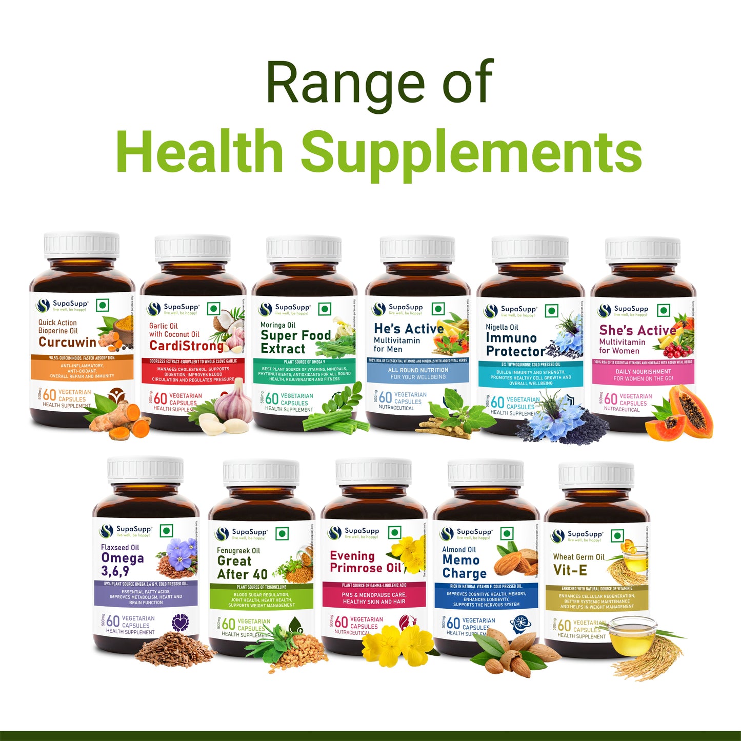 SupaSupp Flaxseed Oil Omega 3,6,9 | Essential Fatty Acids, Improves Metabolism, Heart And Brain Function | Health Supplement | 60 Veg Cap, 500 mg 500mg
