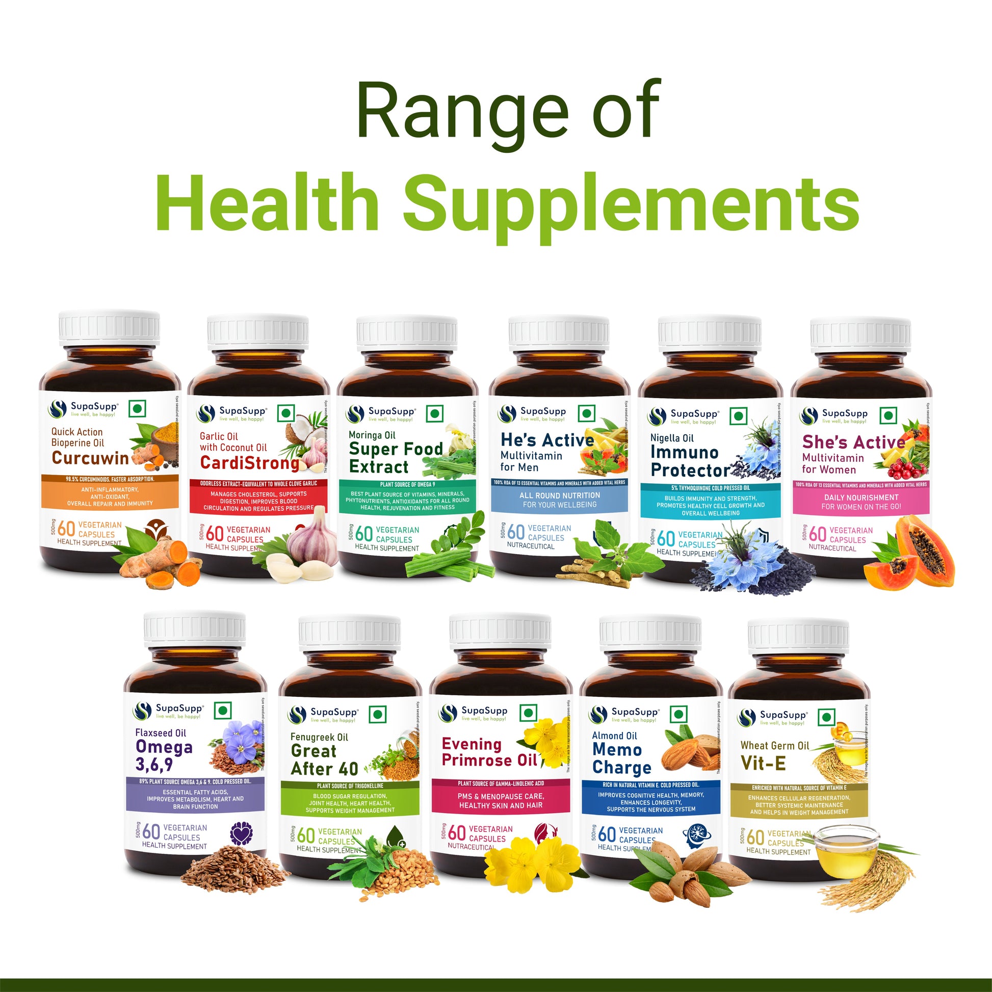 SupaSupp Flaxseed Oil Omega 3,6,9 | Essential Fatty Acids, Improves Metabolism, Heart And Brain Function | Health Supplement | 60 Veg Cap, 500 mg 500mg
