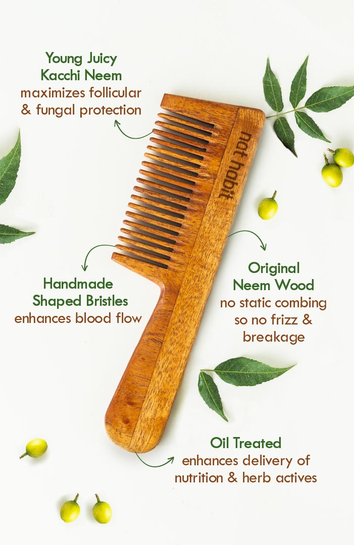 Fine Tooth Kacchi Neem Comb 2個セット