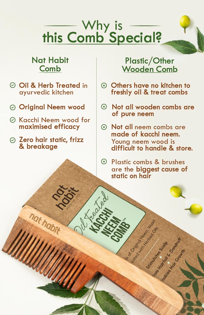 Fine Tooth Kacchi Neem Comb 2個セット