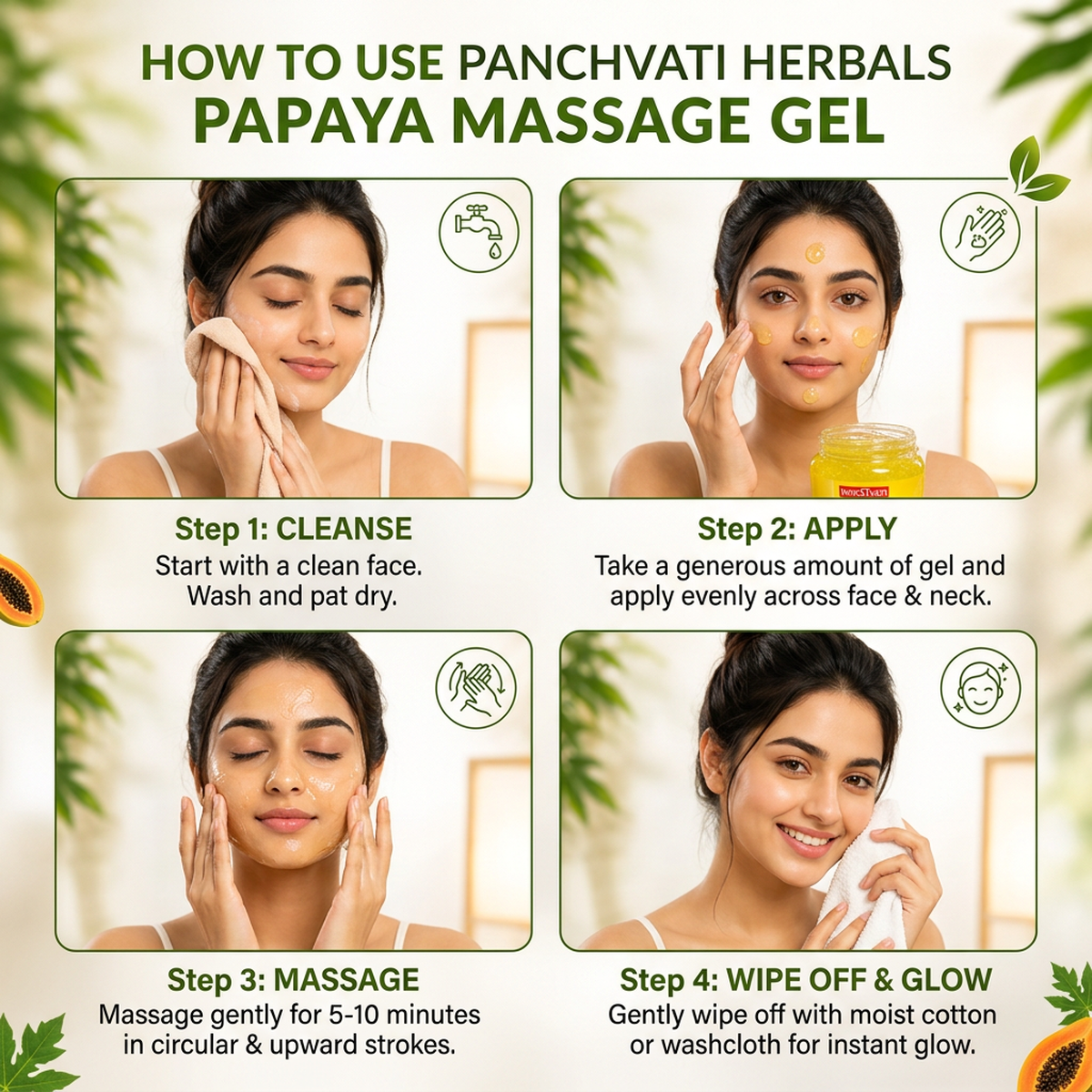 【Panchvati Herbals】 Papaya Massage Gel Pack of 2｜パパイヤ マッサージジェル 2個セット｜500g×2