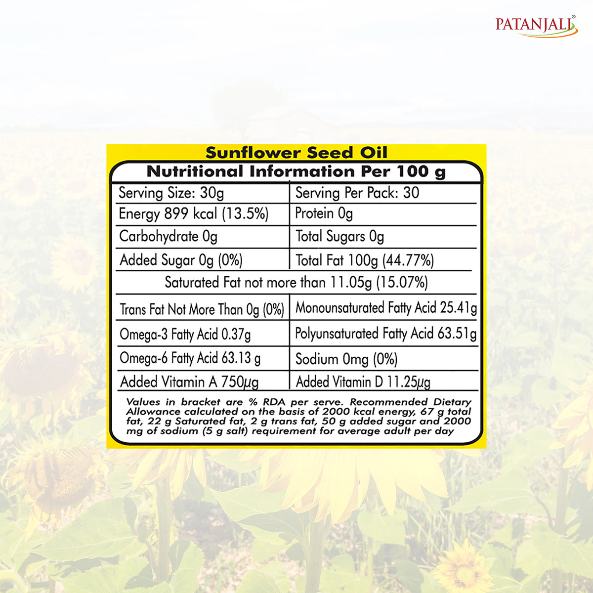 Patanjali Sunflower Oil (Pouch)