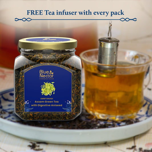 Digestive Aniseed Green Tea Air-Tight Glass Jar with Free Tea Infuser (65 g | 33 cups) 65g