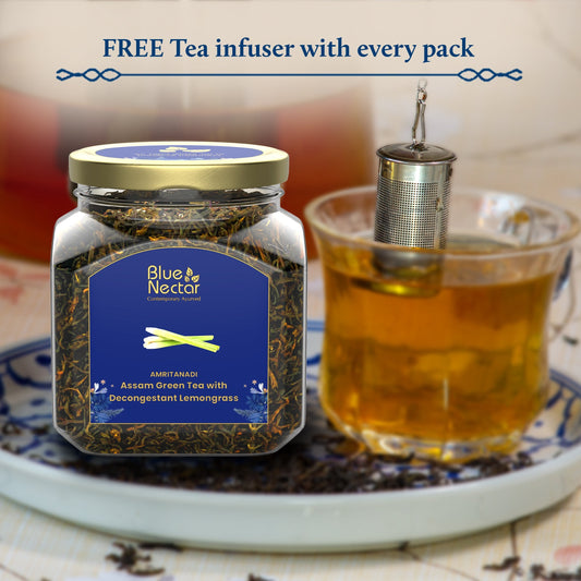 Decongestant Lemongrass Green Tea | Air-Tight Glass Jar with Free Tea Infuser (50 g + 15 g Free | 33 cups) 50g