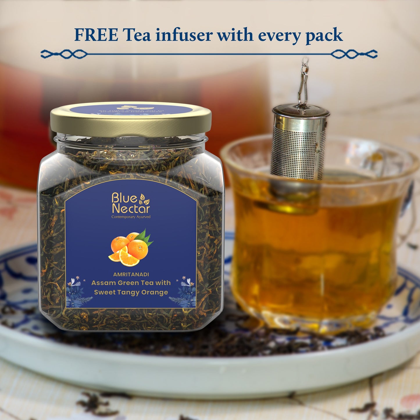 Orange Green Tea with Tangy Taste | Enriched with Natural Vitamin C | Free Tea Infuser (50 g + 15 g Free | 33 cups) 50g