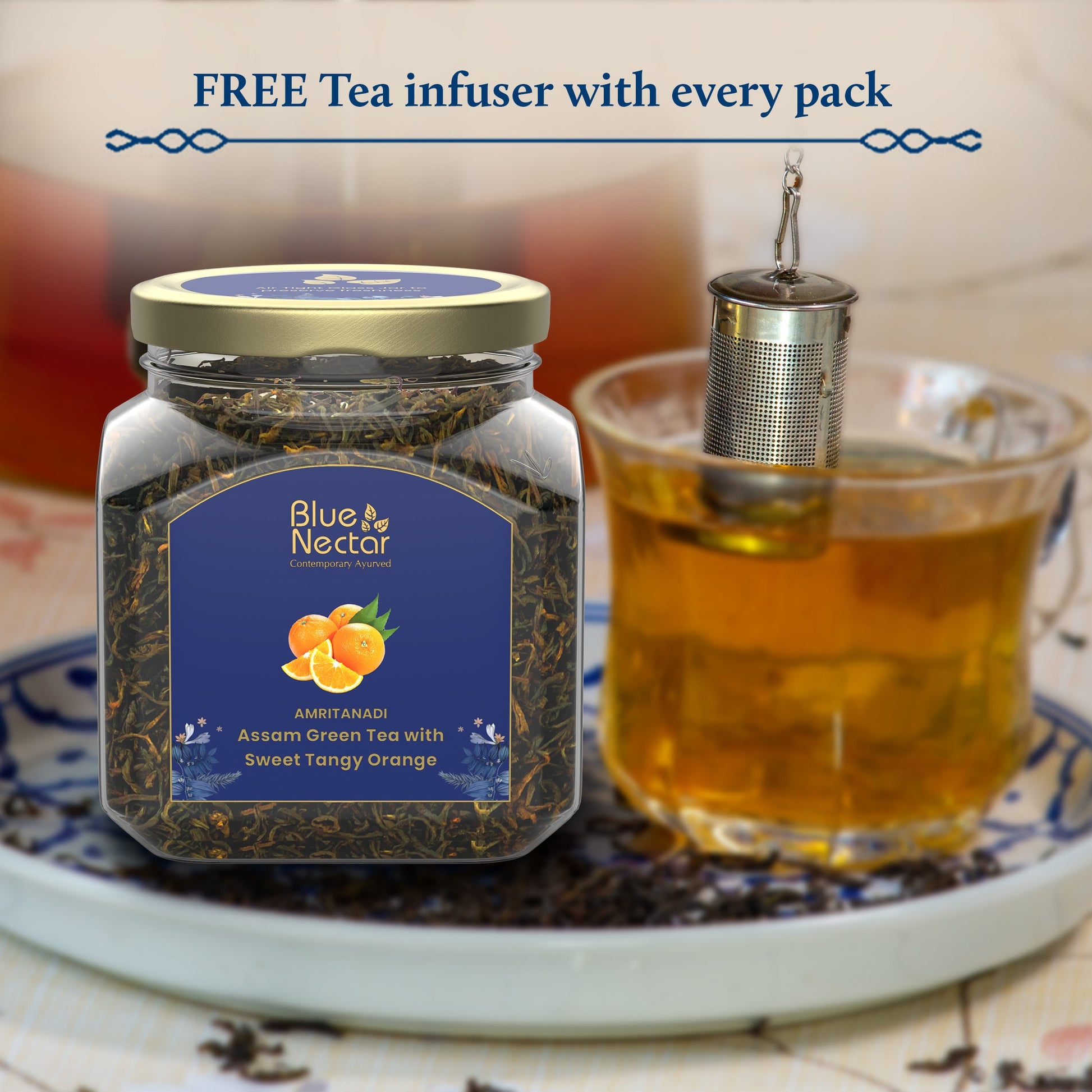 Orange Green Tea with Tangy Taste | Enriched with Natural Vitamin C | Free Tea Infuser (50 g + 15 g Free | 33 cups) 50g