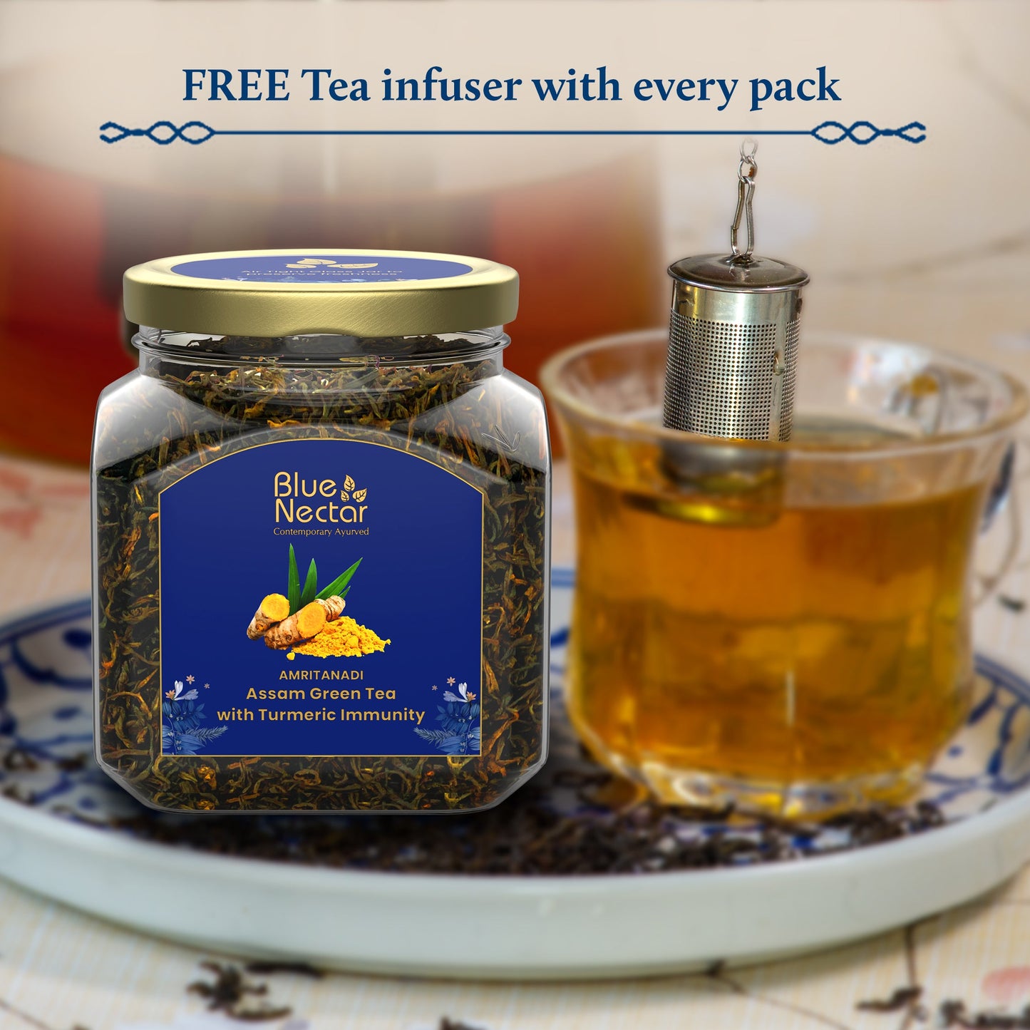 Turmeric Green Tea for Immunity Booster | Free Tea Infuser (50 g + 15 g Free | 33 cups) 50g