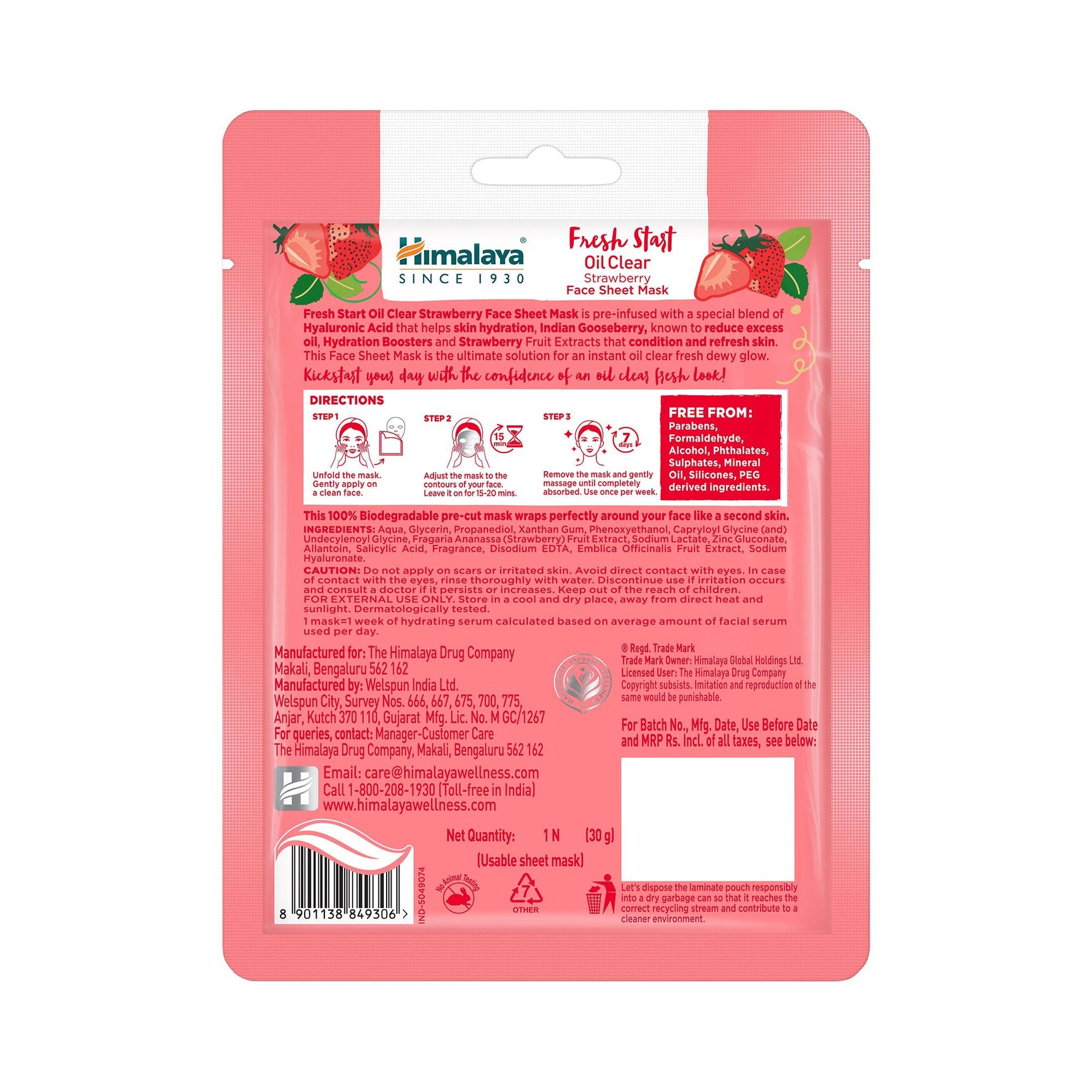 Himalaya Fresh Start Oil Clear Strawberry Face Sheet Mask 30g
